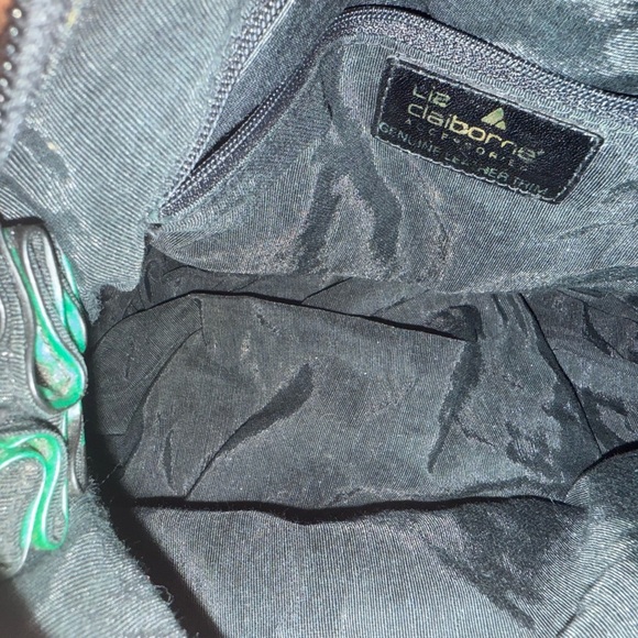 VINTAGE LIZ CLAIBORNE Green and Black Zebra Print Vinyl/ Leather Trim Bag - Picture 10 of 10